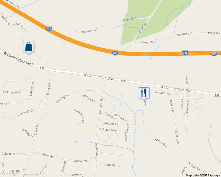 map of restaurants, bars, coffee shops, grocery stores, and more near 565 Diamond Road in Jackson Township