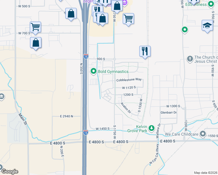 map of restaurants, bars, coffee shops, grocery stores, and more near 1830 1120 South in Springville