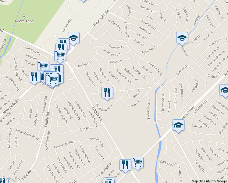 map of restaurants, bars, coffee shops, grocery stores, and more near 50 Red Cedar Drive in Levittown