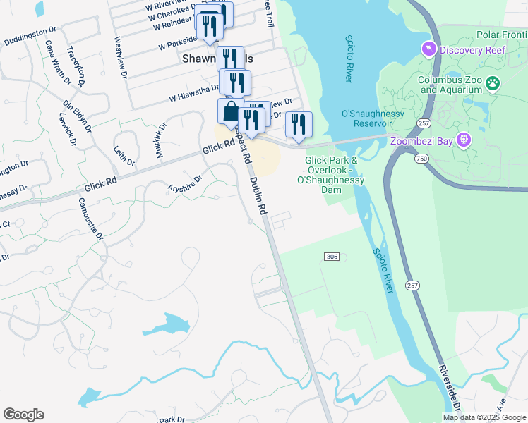 map of restaurants, bars, coffee shops, grocery stores, and more near 8055 Dublin Bellepoint Road in Dublin