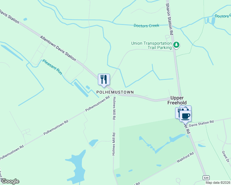 map of restaurants, bars, coffee shops, grocery stores, and more near 145 County Road 539 in Upper Freehold