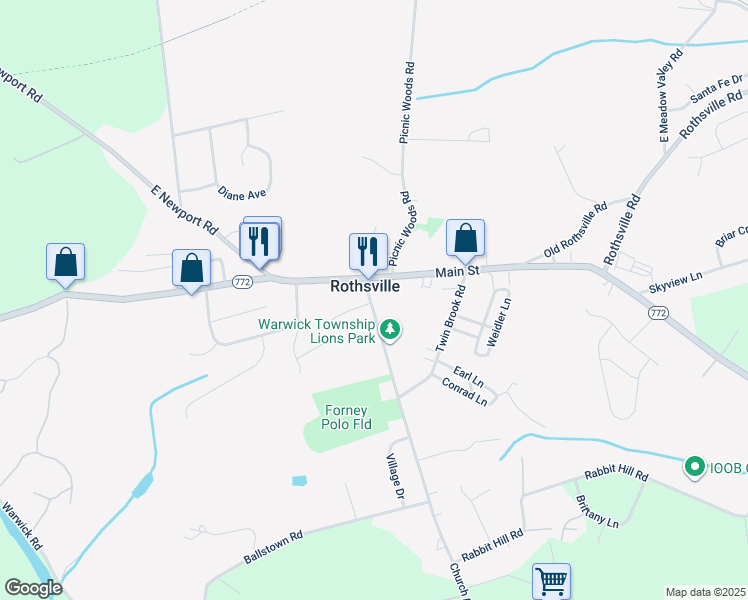 map of restaurants, bars, coffee shops, grocery stores, and more near 9 Church Street in Lititz
