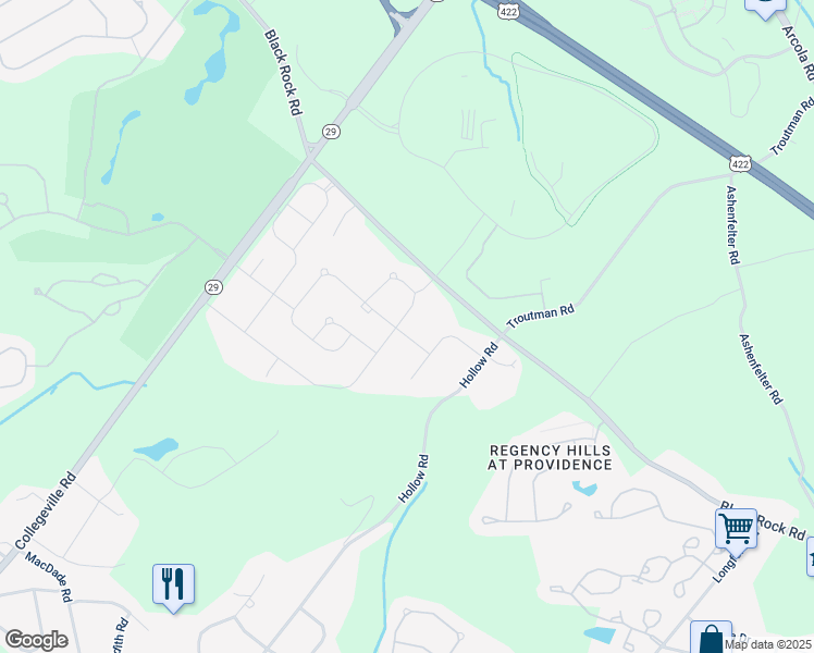 map of restaurants, bars, coffee shops, grocery stores, and more near 122 Kaitlin Drive in Montgomery County