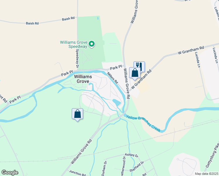 map of restaurants, bars, coffee shops, grocery stores, and more near 1550 Williams Grove Road in Mechanicsburg