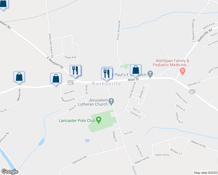 map of restaurants, bars, coffee shops, grocery stores, and more near 9 Church Street in Lititz