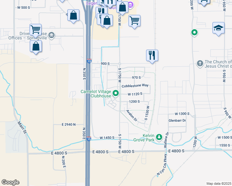 map of restaurants, bars, coffee shops, grocery stores, and more near 1830 1120 South in Springville