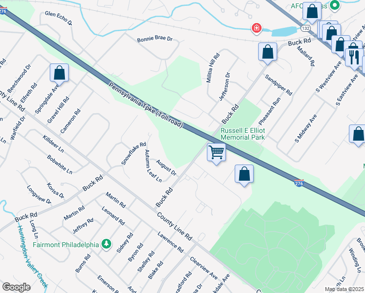 map of restaurants, bars, coffee shops, grocery stores, and more near 200 Buck Road in Bucks County