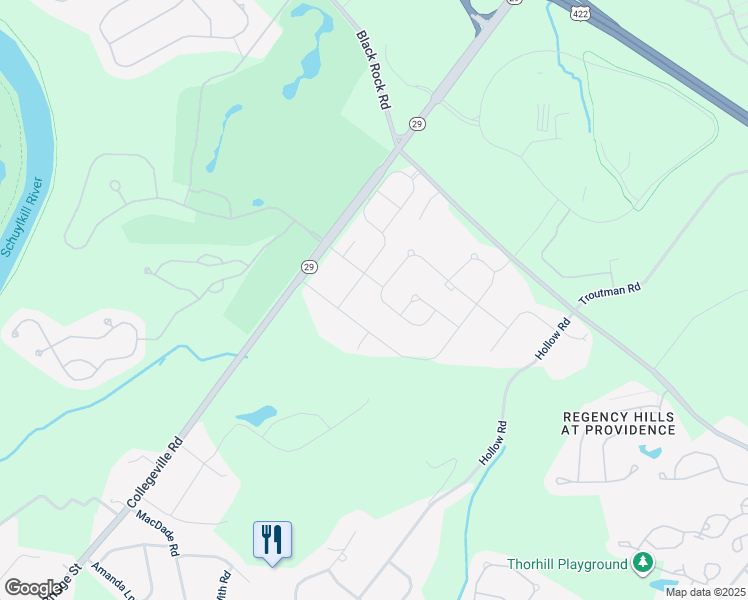 map of restaurants, bars, coffee shops, grocery stores, and more near 326 Wheat Sheaf Way in Collegeville