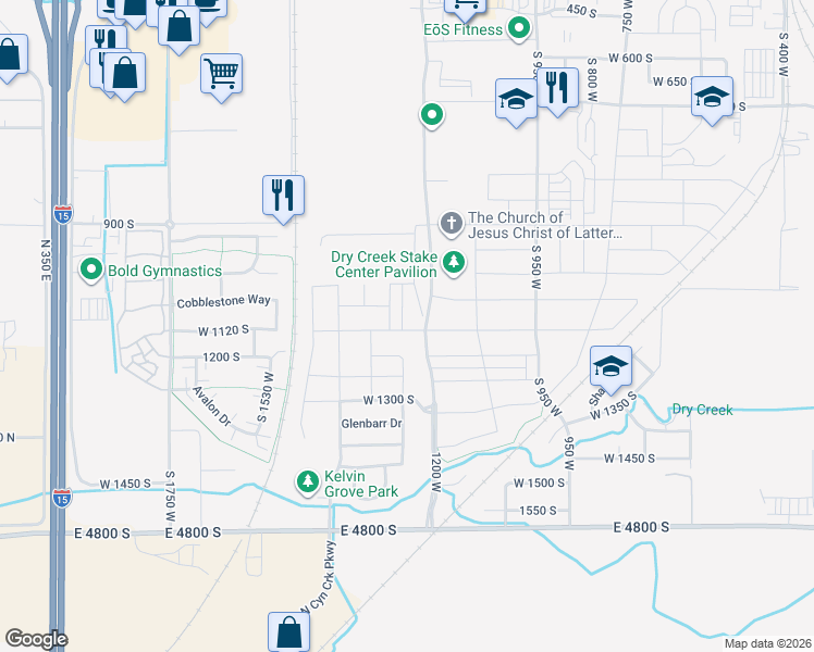 map of restaurants, bars, coffee shops, grocery stores, and more near 1148 South 1200 West in Springville