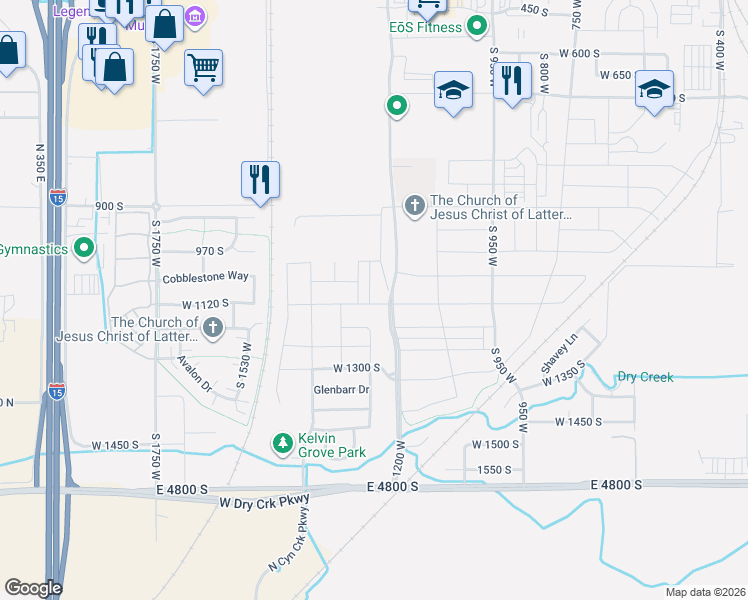 map of restaurants, bars, coffee shops, grocery stores, and more near 1148 South 1200 West in Springville