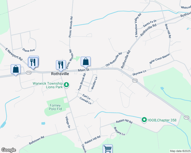 map of restaurants, bars, coffee shops, grocery stores, and more near 155 Weidler Lane in Lititz