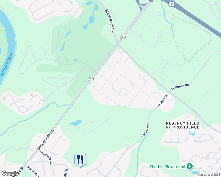 map of restaurants, bars, coffee shops, grocery stores, and more near 326 Wheat Sheaf Way in Collegeville