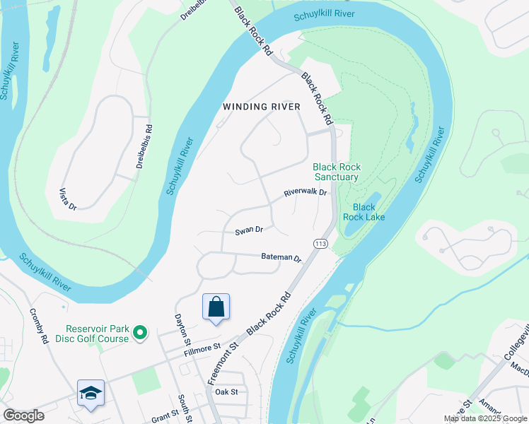 map of restaurants, bars, coffee shops, grocery stores, and more near 1015 Riverwalk Drive in Phoenixville