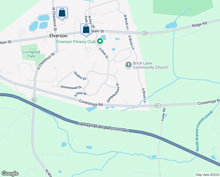 map of restaurants, bars, coffee shops, grocery stores, and more near 91 Ascot Drive in Elverson