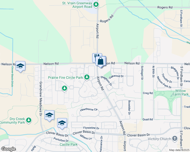 map of restaurants, bars, coffee shops, grocery stores, and more near 4004 Periwinkle Lane in Longmont