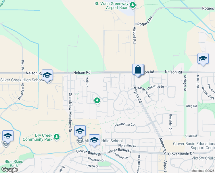 map of restaurants, bars, coffee shops, grocery stores, and more near 673 Snowberry Street in Longmont
