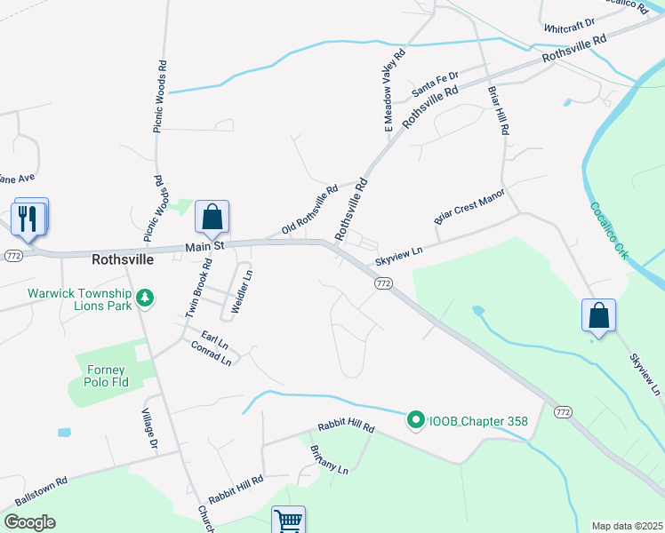 map of restaurants, bars, coffee shops, grocery stores, and more near 210 Pleasant Hill Drive in Lititz