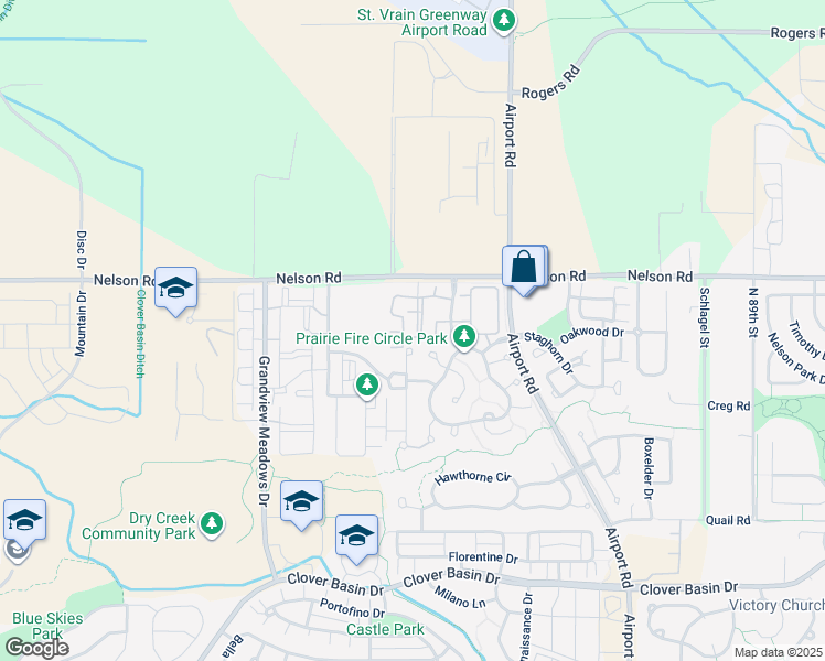 map of restaurants, bars, coffee shops, grocery stores, and more near 4501 Nelson Road in Longmont
