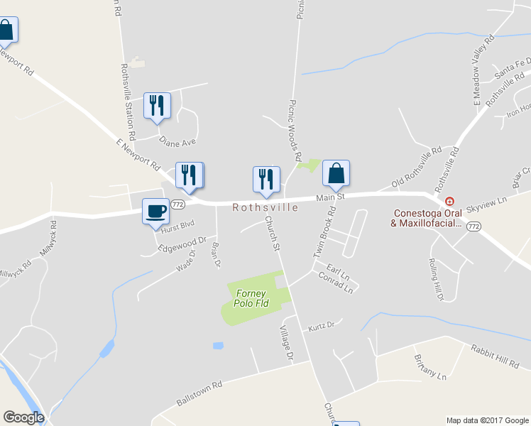 map of restaurants, bars, coffee shops, grocery stores, and more near 6 Church Street in Lititz