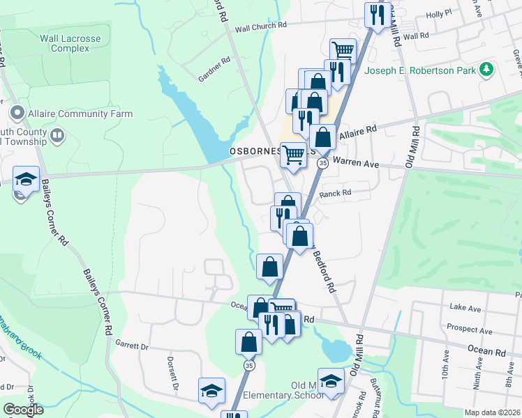 map of restaurants, bars, coffee shops, grocery stores, and more near 56 South Manor Court in Monmouth County