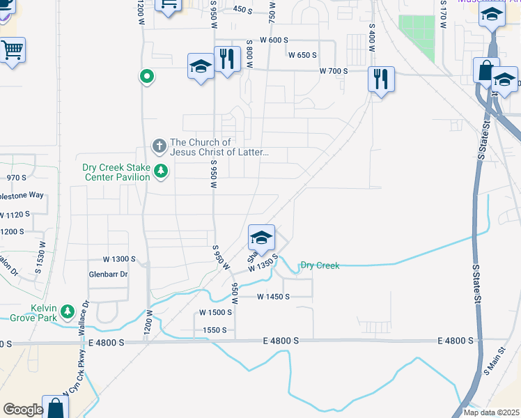 map of restaurants, bars, coffee shops, grocery stores, and more near 1148 South 700 West in Springville