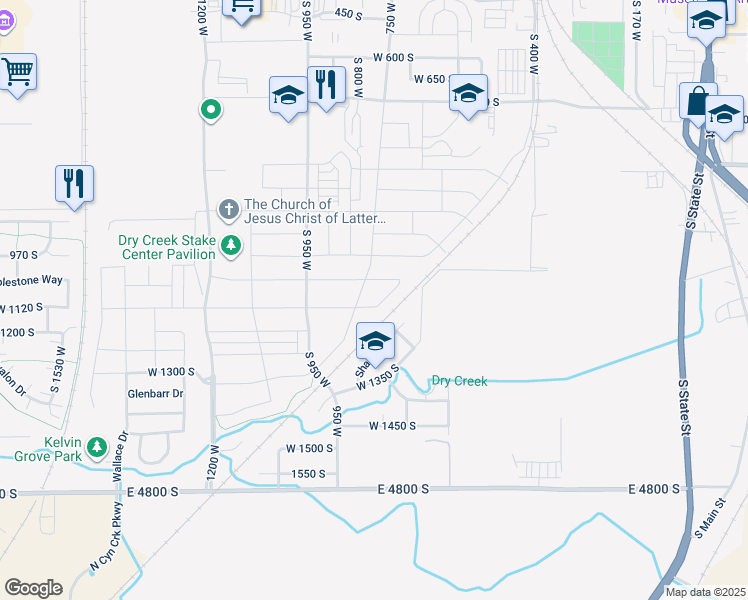 map of restaurants, bars, coffee shops, grocery stores, and more near 1148 South 700 West in Springville