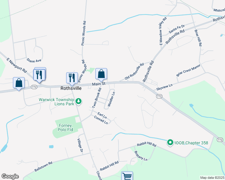 map of restaurants, bars, coffee shops, grocery stores, and more near 155 Weidler Lane in Lititz