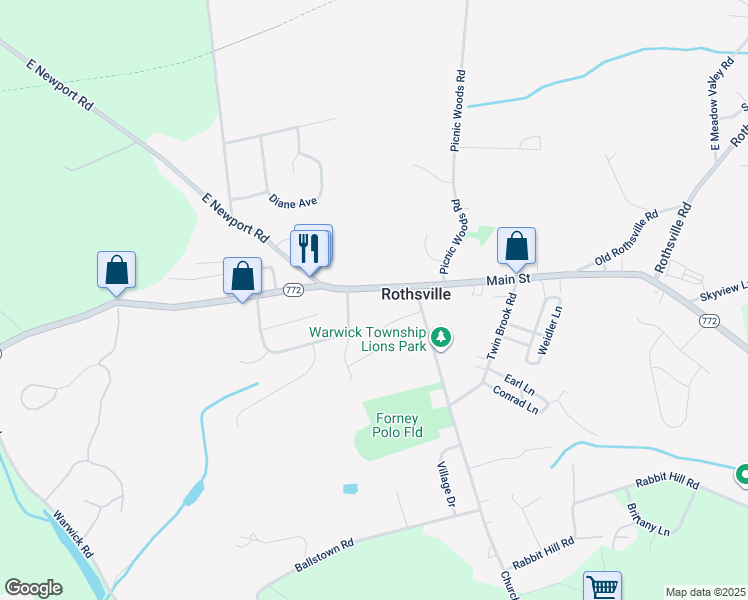 map of restaurants, bars, coffee shops, grocery stores, and more near 10 School House Lane in Lititz