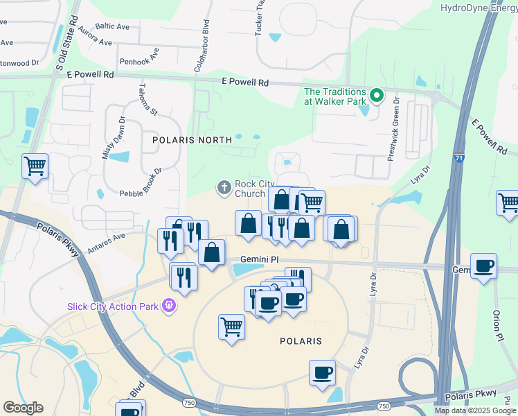 map of restaurants, bars, coffee shops, grocery stores, and more near 8968 Cobalt Moon Crossing in Columbus