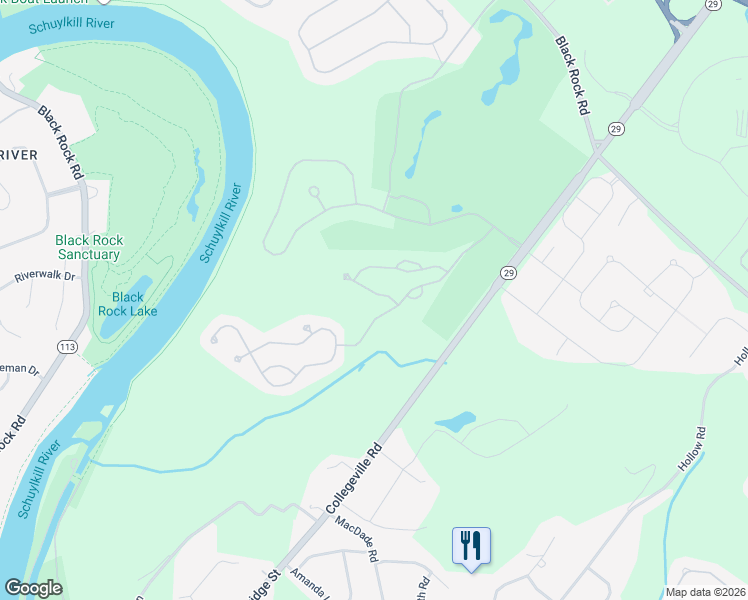 map of restaurants, bars, coffee shops, grocery stores, and more near 104 Osprey Way in Phoenixville