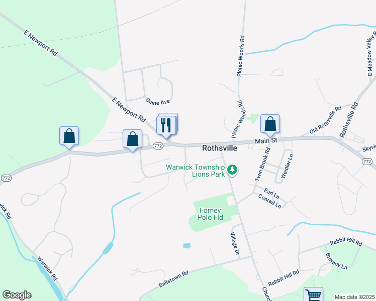 map of restaurants, bars, coffee shops, grocery stores, and more near 1 Brian Drive in Lititz