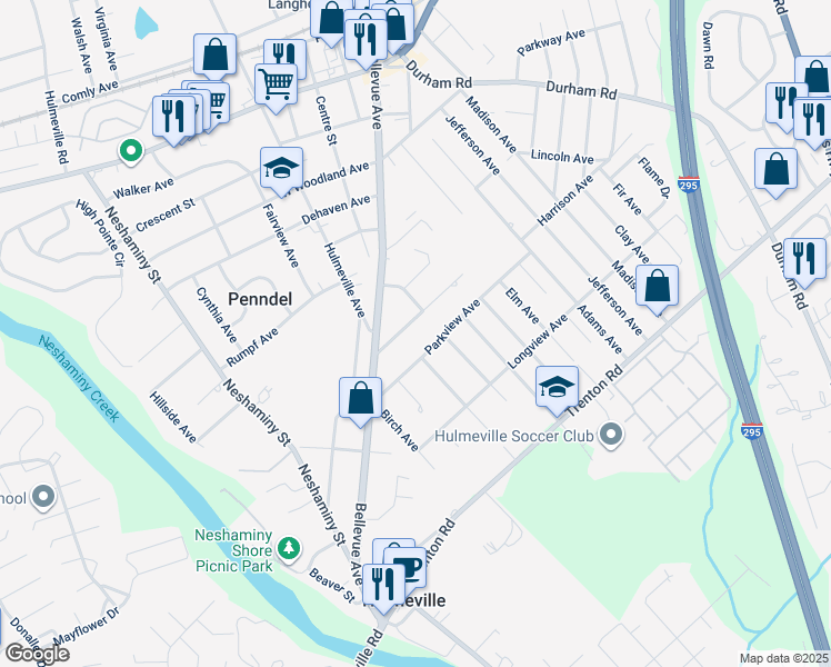 map of restaurants, bars, coffee shops, grocery stores, and more near 63 Holly Avenue in Penndel