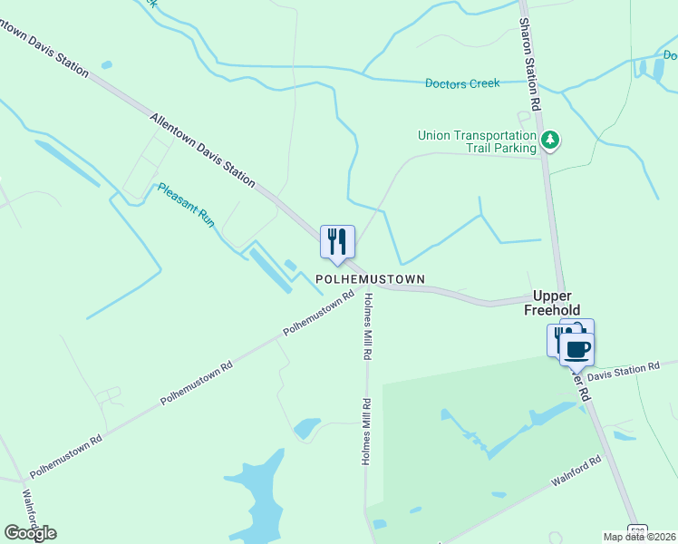 map of restaurants, bars, coffee shops, grocery stores, and more near 145 County Road 539 in Upper Freehold