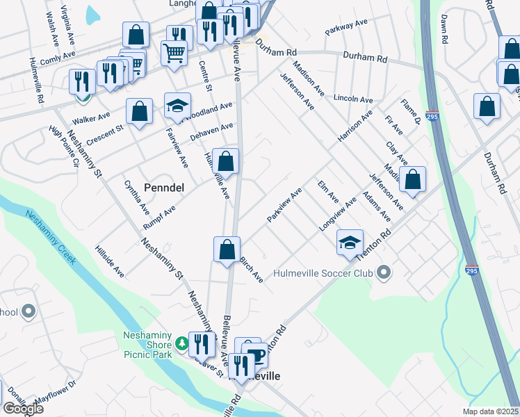 map of restaurants, bars, coffee shops, grocery stores, and more near 63 Holly Avenue in Penndel
