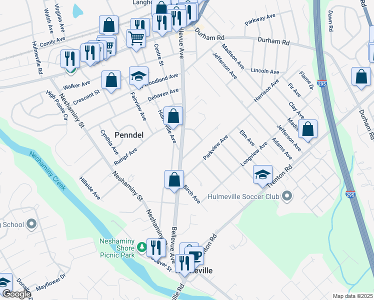 map of restaurants, bars, coffee shops, grocery stores, and more near 44 Holly Avenue in Penndel