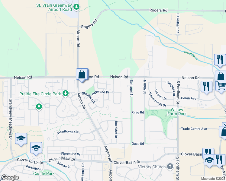 map of restaurants, bars, coffee shops, grocery stores, and more near 766 Stonebridge Drive in Longmont