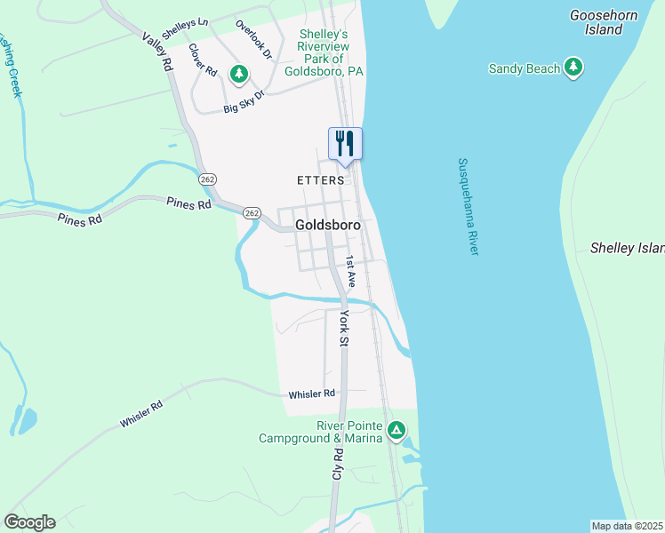 map of restaurants, bars, coffee shops, grocery stores, and more near 123 South York Street in Goldsboro