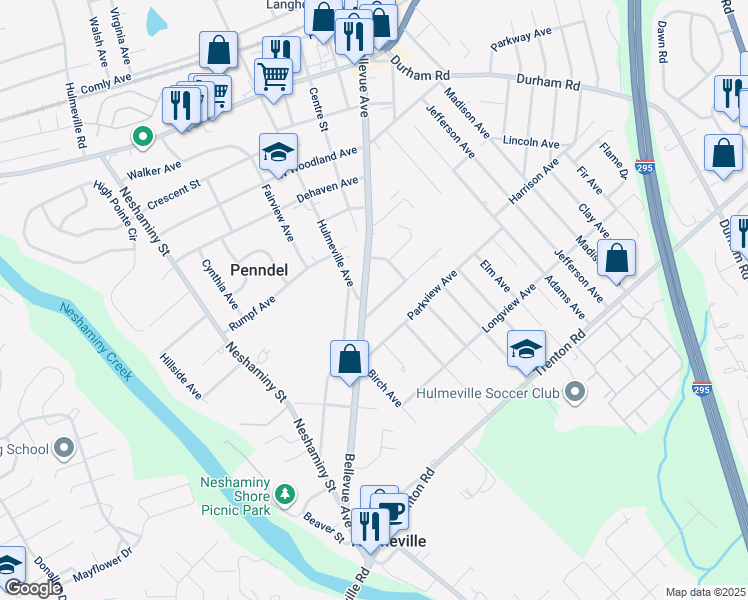 map of restaurants, bars, coffee shops, grocery stores, and more near 44 Holly Avenue in Penndel