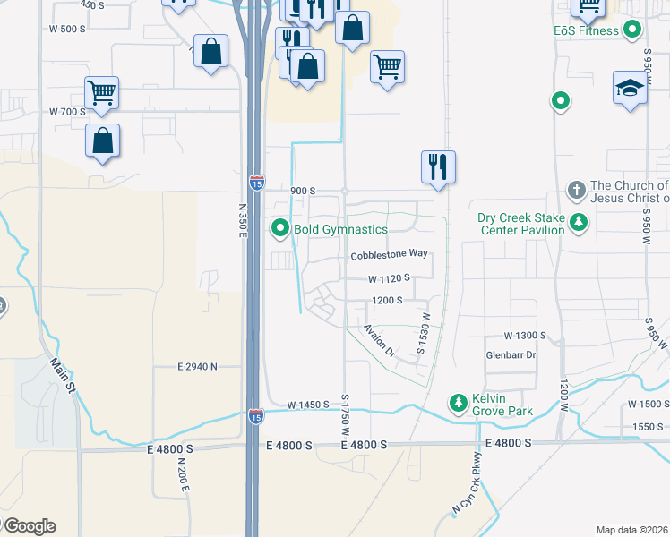 map of restaurants, bars, coffee shops, grocery stores, and more near 1072 1760 West in Springville