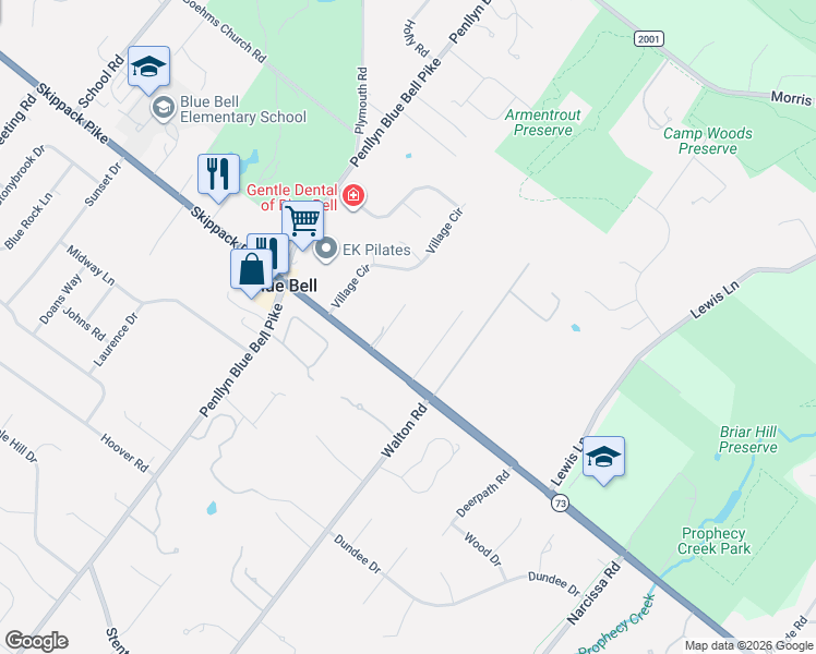 map of restaurants, bars, coffee shops, grocery stores, and more near 559 West Skippack Pike in Blue Bell