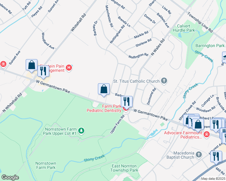 map of restaurants, bars, coffee shops, grocery stores, and more near 518 Barbara Drive in Eagleville