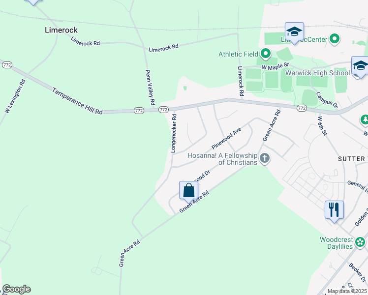 map of restaurants, bars, coffee shops, grocery stores, and more near 26 Pfautz Avenue in Lititz