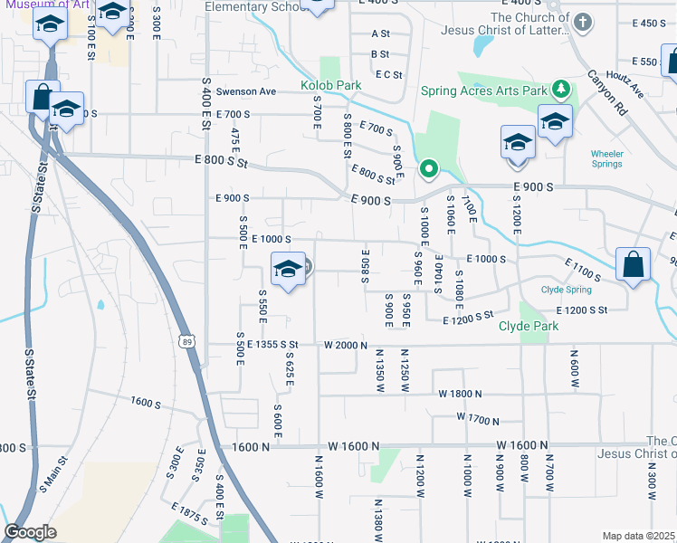 map of restaurants, bars, coffee shops, grocery stores, and more near 2744 East 1060 South in Spanish Fork