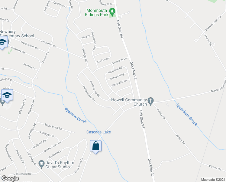 map of restaurants, bars, coffee shops, grocery stores, and more near 94 Appletree Road in Howell Township