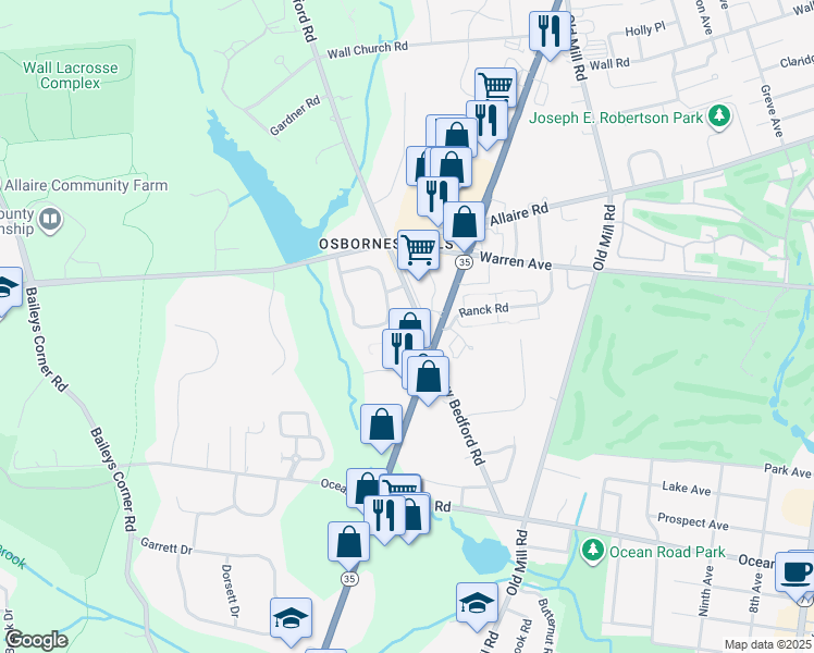 map of restaurants, bars, coffee shops, grocery stores, and more near 2021 New Jersey 35 in Monmouth County