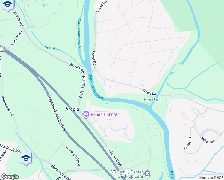 map of restaurants, bars, coffee shops, grocery stores, and more near 53-43 Audubon Avenue in Collegeville