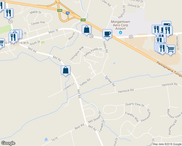 map of restaurants, bars, coffee shops, grocery stores, and more near Hampton Court in Morgantown