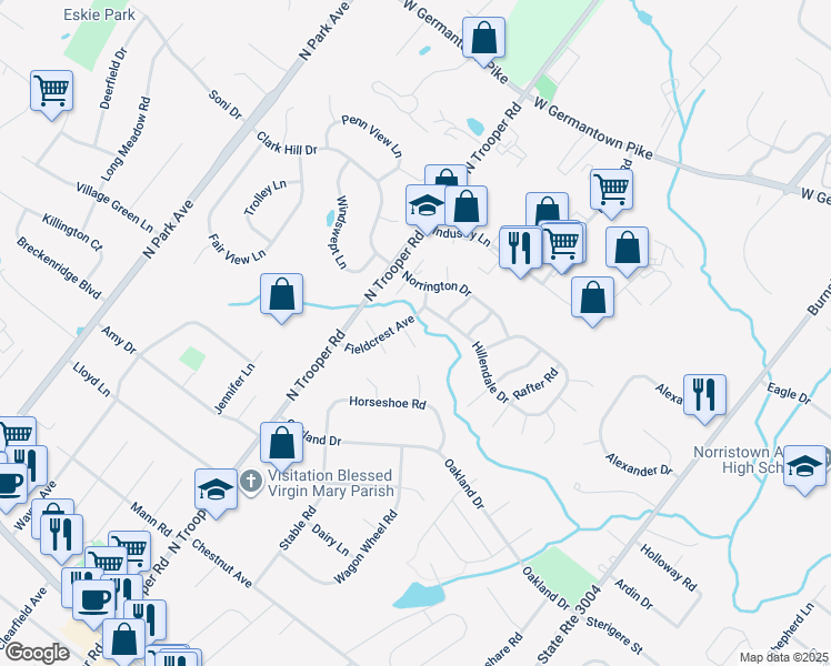 map of restaurants, bars, coffee shops, grocery stores, and more near 2485 Dragon Circle in Norristown