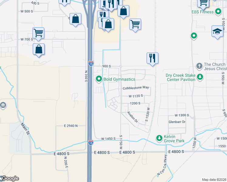 map of restaurants, bars, coffee shops, grocery stores, and more near 1830 1120 South in Springville
