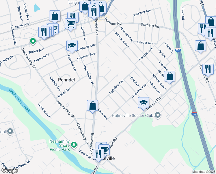 map of restaurants, bars, coffee shops, grocery stores, and more near 75 Holly Avenue in Penndel